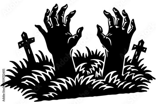 Zombie Hands Emerging from the Grave vector illustration