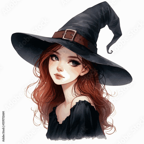 Enchanted Twilight Halloween Witch isolated watercolor vector illustration svg