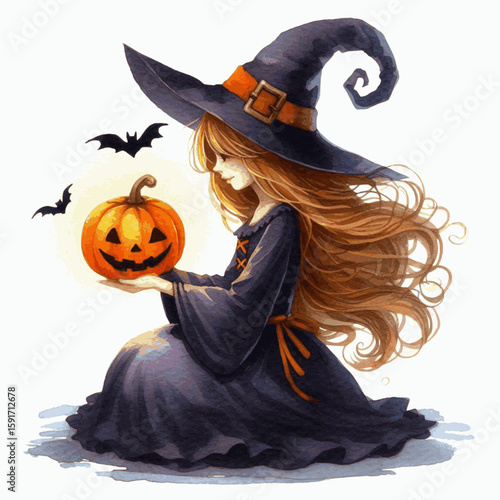 Twilight Conjuring Halloween Witch isolated watercolor vector illustration svg
