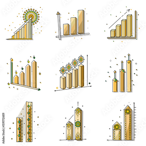 Charts and diagrams icon set for blogs, websites, clipart, infographics, business, presentations, educational and awareness materials