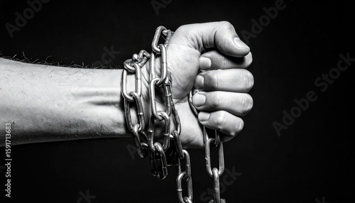 Hand shackled with chains