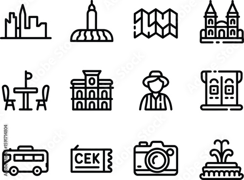 Outline Icons of Tourist Attractions and Services