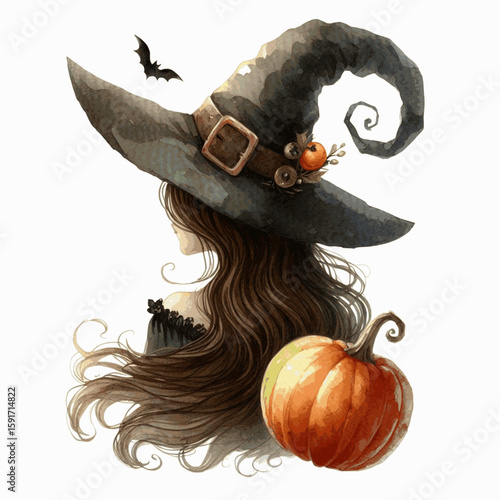 Hearth & Haunt Halloween Witch isolated watercolor vector illustration svg