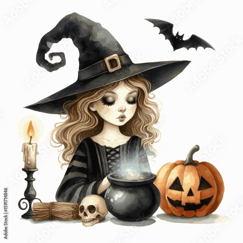Broomstick Ascent Halloween Witch isolated watercolor vector illustration svg