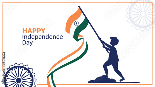 Child raising indian flag independence day