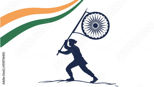 Flag raising silhouette illustration