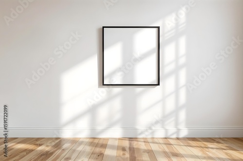 Empty Frame, Waiting: A stark, empty picture frame hangs against a clean wall, accompanied by the dance of light and shadow that tells a silent story of anticipation and potential. 