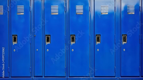 Row of bright blue school lockers