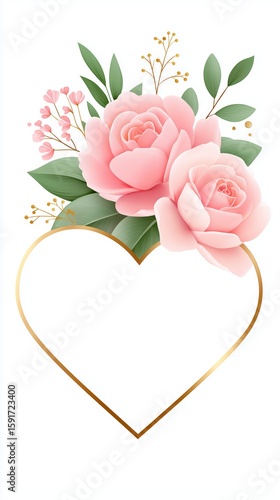 Romantic Floral Heart Frame with Pastel Pink Roses – Blank Center for Text