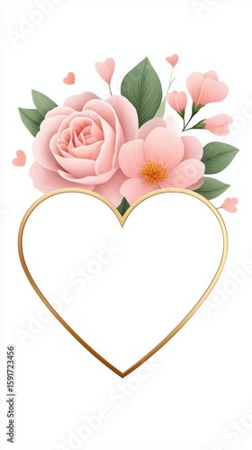 Romantic Floral Heart Frame with Pastel Pink Roses – Blank Center for Text