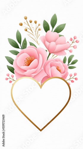 Romantic Floral Heart Frame with Pastel Pink Roses – Blank Center for Text