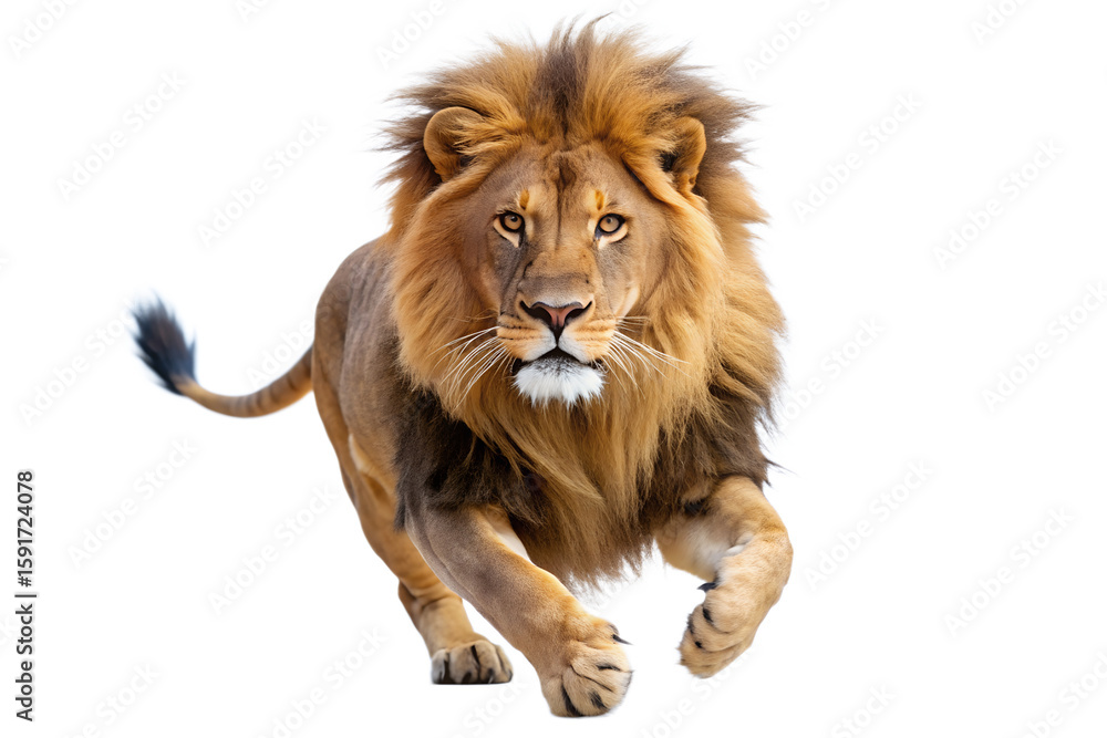 Fototapeta premium A majestic lion is running, isolated on transparent background