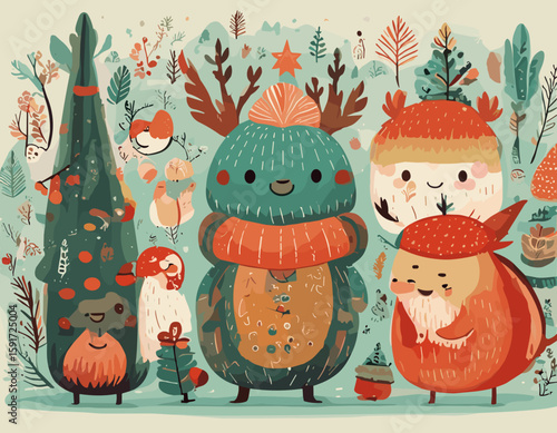 Festive Seasonal Creatures: Playful Illustrations for Social Media