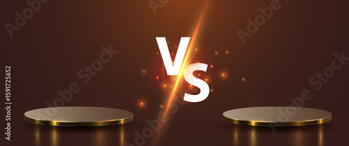 Modern versus background with podiums and rays effects. Vector illustration