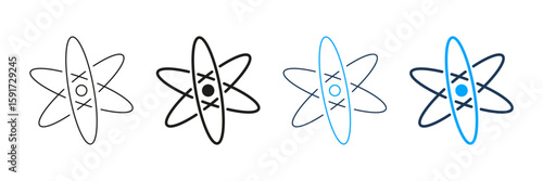 Atom Structure Line And Solid Icon Set. Atomic Model, Science, And Physics Symbol Collection. Educational And Scientific Sign. Isolated Vector Illustration