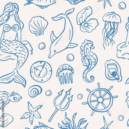 Hand drawn nautical elements background