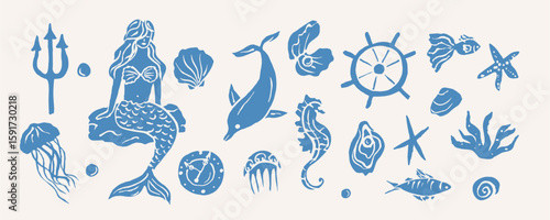Flat vector nautical elements collection