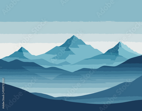 A minimalist illustration of a mountain range, with a soft blue palette and a subtle gradient effect.