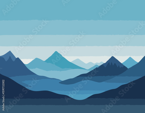 A minimalist illustration of a mountain range, with a soft blue palette and a subtle gradient effect.
