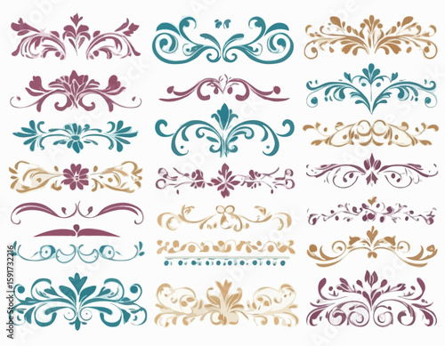 Border line, divider vector set, decorative floral ornamental elements design, swirl patterns vintage set graphic illustrations, embellishment isolated art collection