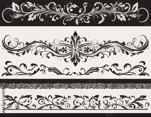 Border line, divider vector set, decorative floral ornamental elements design, swirl patterns vintage set graphic illustrations, embellishment isolated art collection