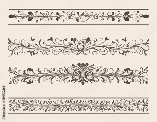 Border line, divider vector set, decorative floral ornamental elements design, swirl patterns vintage set graphic illustrations, embellishment isolated art collection