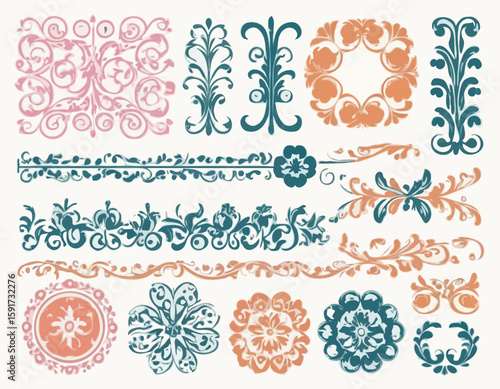 Border line, divider vector set, decorative floral ornamental elements design, swirl patterns vintage set graphic illustrations, embellishment isolated art collection