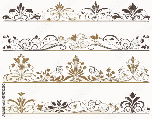 Border line, divider vector set, decorative floral ornamental elements design, swirl patterns vintage set graphic illustrations, embellishment isolated art collection