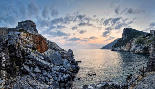 Fotografie Portofino, Italy – Stunning Coastal Landscape at Dusk with Colorful Buildings an