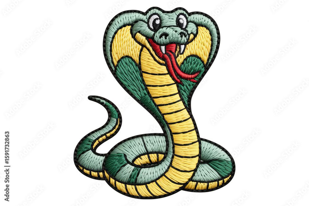 Fototapeta premium Embroidered cobra with flared hood and tongue snake