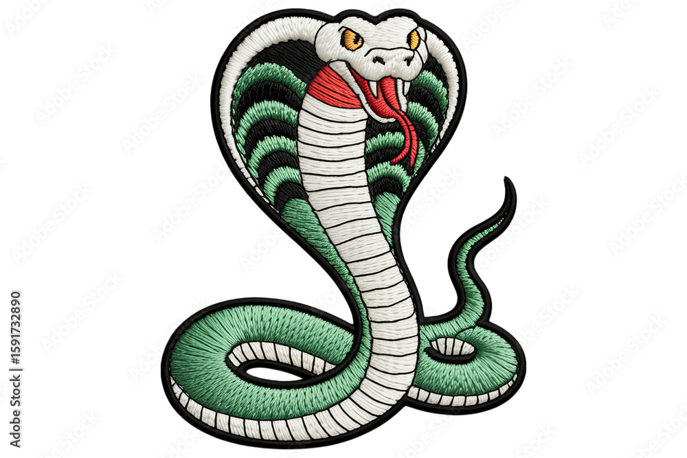 Fototapeta premium Embroidered cobra snake striking patch
