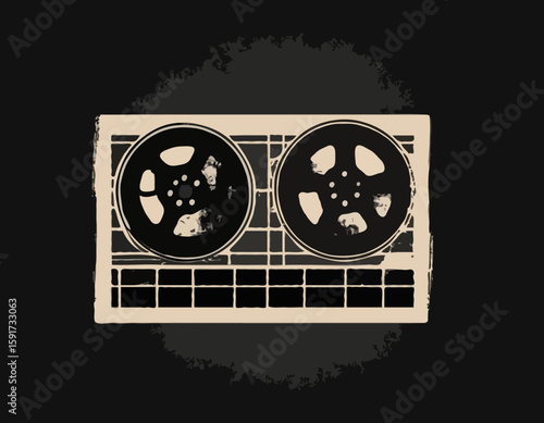 Single film strip frame template with empty slot, vintage cinema reel with grunge grainy texture. Modern retro vector illustration isolated on transparent background