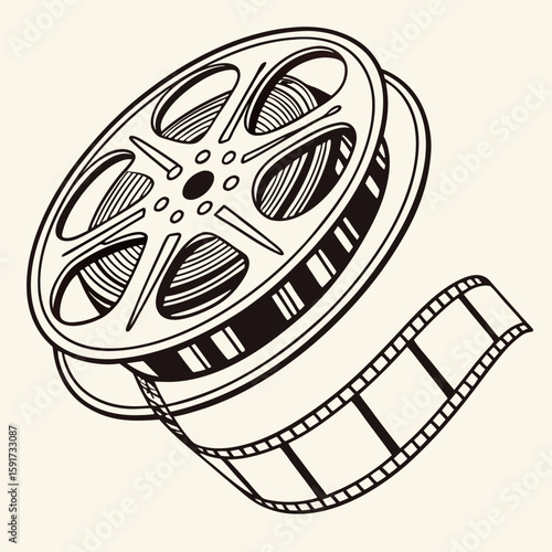 Single film strip frame template with empty slot, vintage cinema reel with grunge grainy texture. Modern retro vector illustration isolated on transparent background
