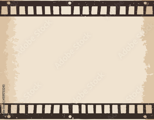 Single film strip frame template with empty slot, vintage cinema reel with grunge grainy texture. Modern retro vector illustration isolated on transparent background