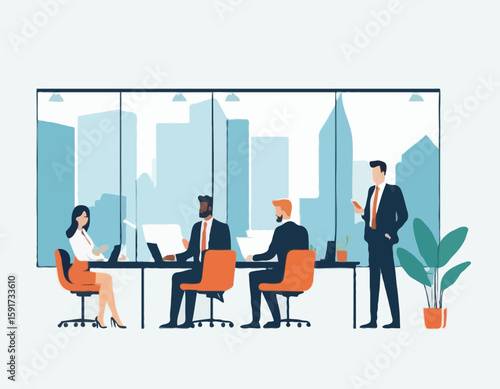 Set of business characters working in office. Vector illustration design