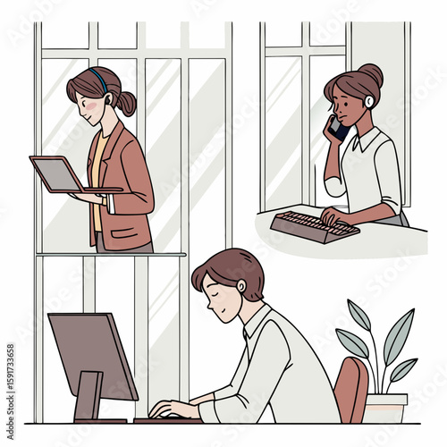 Set of business characters working in office. Vector illustration design