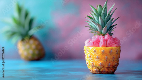 Pineapple isolate close-up. Orange juice. Pineapple banner. Pineapple slices. Tropical fruit.	