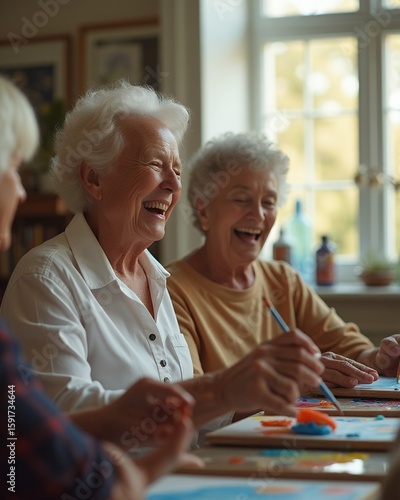 Senior women painting together