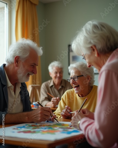 Seniors enjoying painting activity