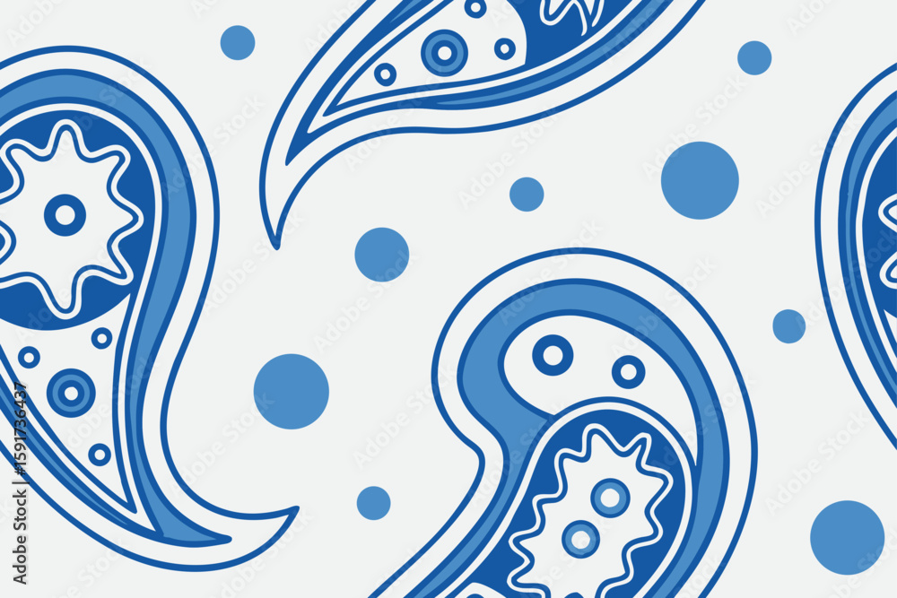 Fototapeta premium Blue Paisley Pattern With Dots white