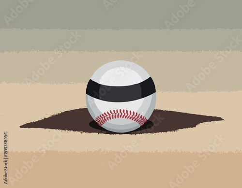Baseball dans une mitaine avec une batte noire à faible angle vue de mise au point sélective sur un terrain de baseball