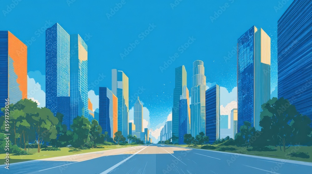 Obraz premium Cityscape Illustration with Modern Buildings
