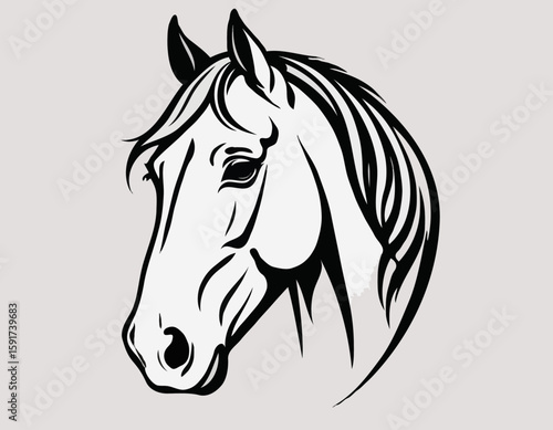Sophisticated Line Art Illustration of a Horse Head, Suitable for Equestrian Clubs, Branding, and Wall Art.