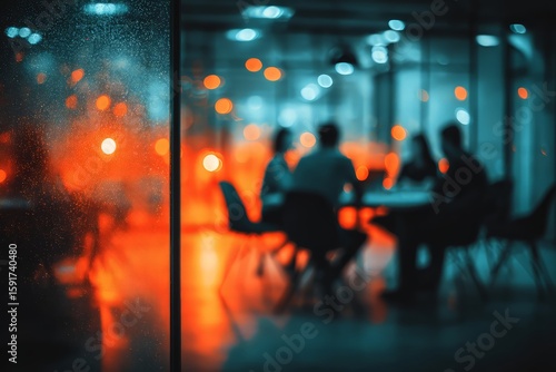 Blurred Night Meeting In Modern Office