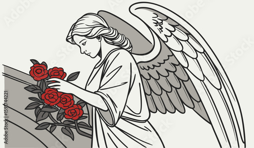 angel with red flowers