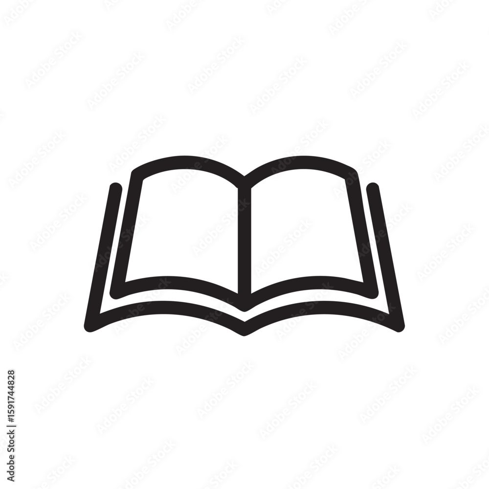 A black and white outline icon of an open book. A black and white outline icon of an open book.