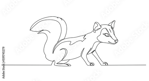 Line art illustration of a skunk in a crouching position  