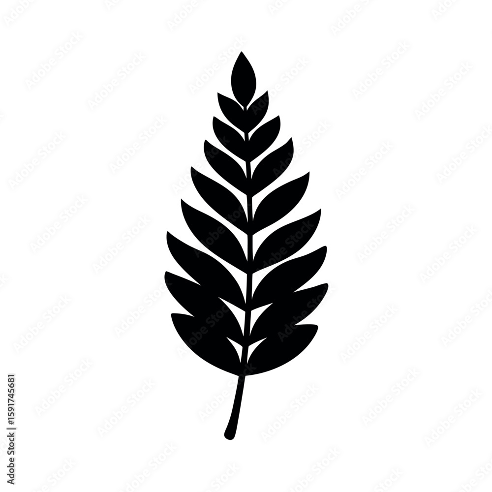 Fototapeta premium Simple black fern leaf with elegant natural shape Line Art Vector illustration