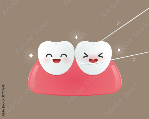 Adorable teeth enjoying flossing time with sparkling smiles!