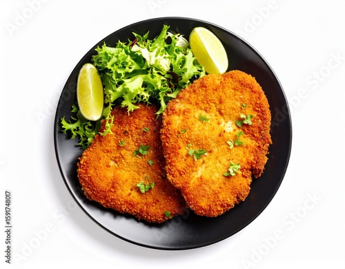 Top view of Mexican style Milanesa breaded and fried beef